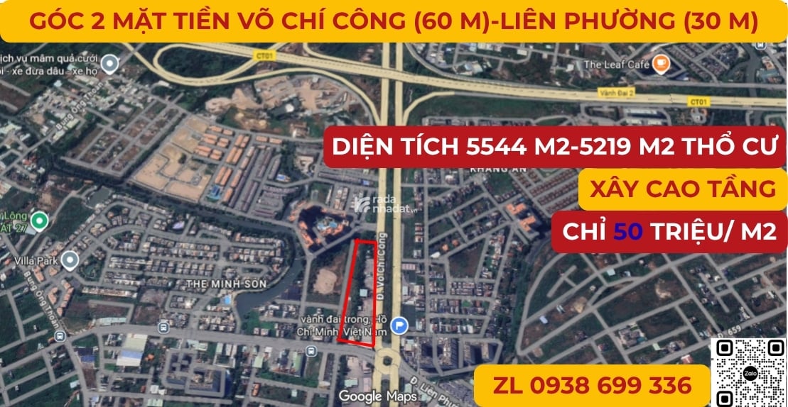 ĐẤT GÓC MẶT TIỀN VÕ CHÍ CÔNG-LIÊN PHƯỜNG CHỈ 50 TRIỆU/ M2