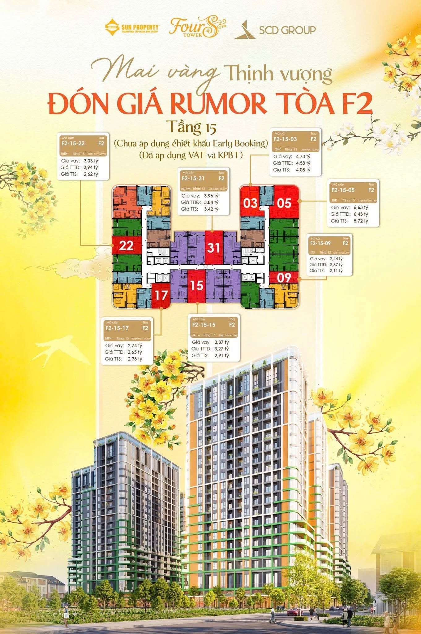 Hiếm có căn 1PN tầng 12, căn 17 tòa F5 Sun FourS, view pháo hoa, chỉ 2.4 tỷ giá gốc CĐT
