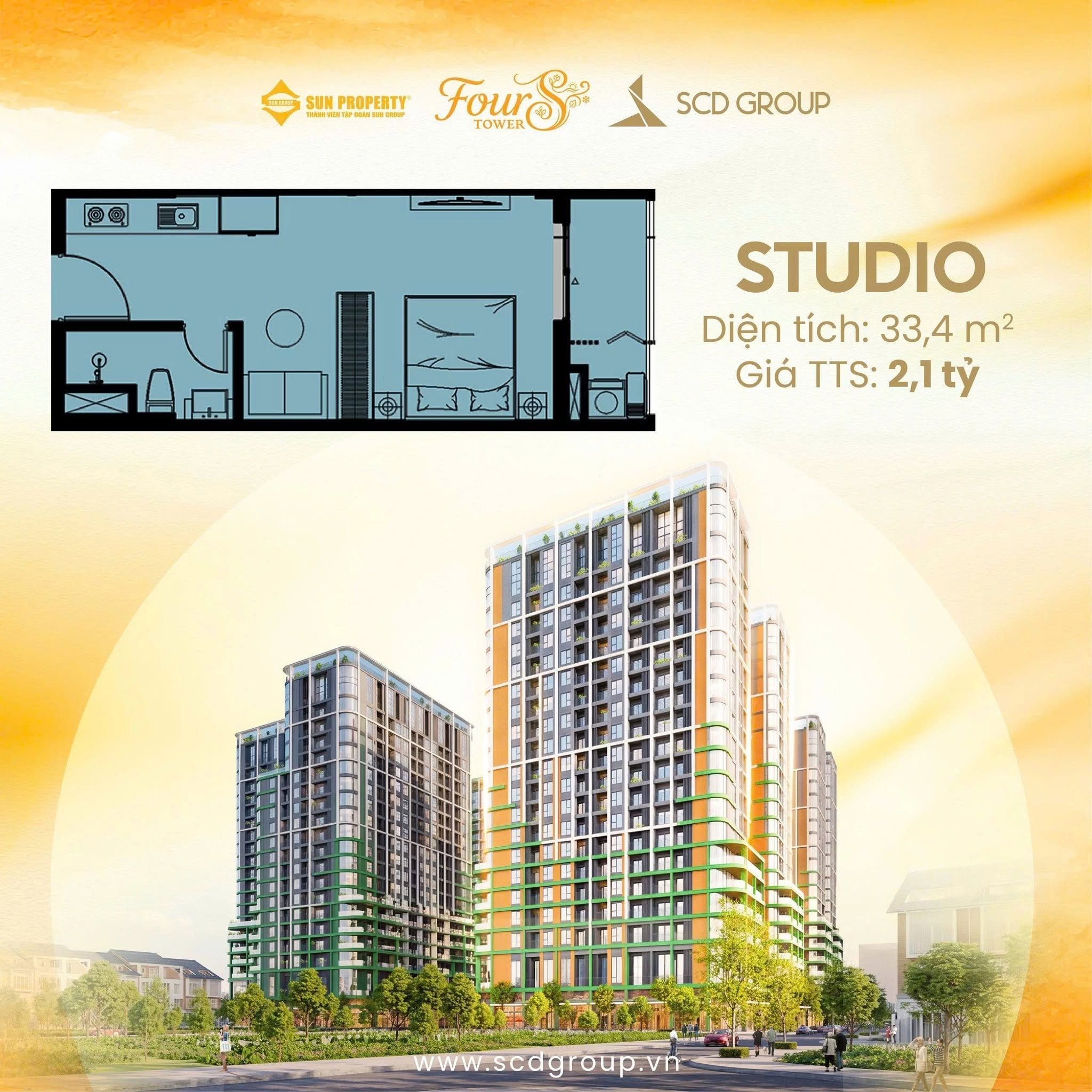 Hiếm có căn 1PN tầng 12, căn 17 tòa F5 Sun FourS, view pháo hoa, chỉ 2.4 tỷ giá gốc CĐT