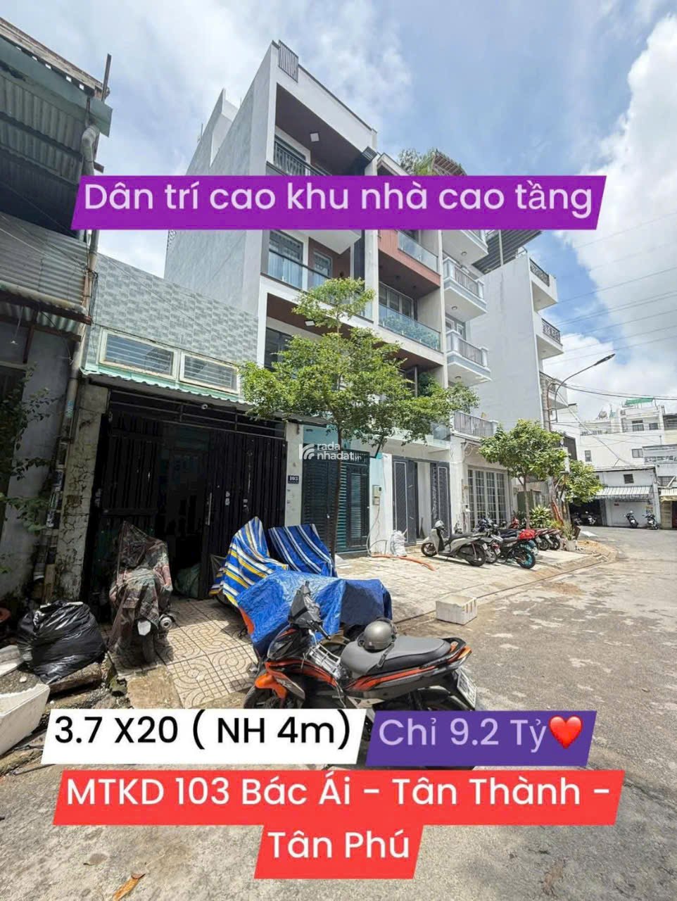 BÁN NHÀ MẶT TIỀN BÁC ÁI, QUẬN TÂN PHÚ, DT 4 X 18M (72M2), NHÀ CẤP 4, GIÁ 9 TỶ
