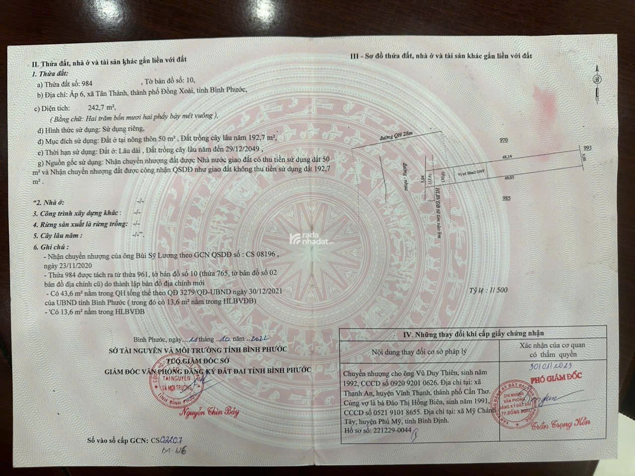Đất thổ cư trung tâm thành phố đồng xoài 