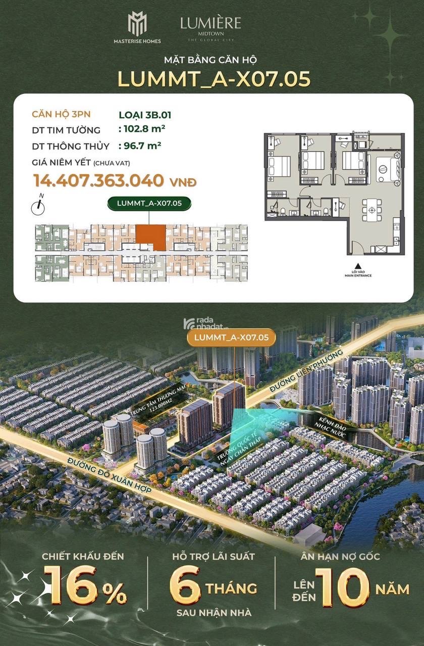 Bán Căn Hộ 3PN 103m2 , Globa City Quận 2 , View Đẹp ,Kế Bên TTTM lớn Nhất Miền Nam