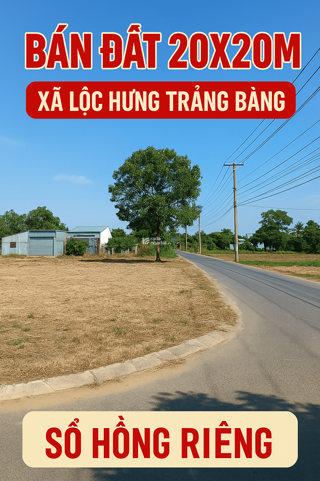 Bán đất 20x20m xã Lộc Hưng Trảng Bàng,Sổ hồng đường hương lộ 2