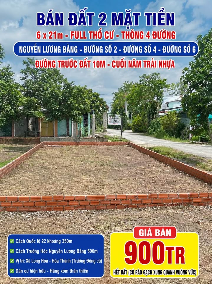 Cần bán lô đất góc 2 MT 6 x 21m full thổ cư tại xã Long Hoa - Tây Ninh