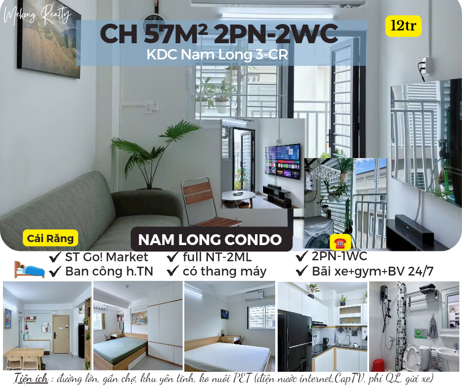 CHO THUÊ CĂN HỘ NAM LONG II - 12 TRIỆU