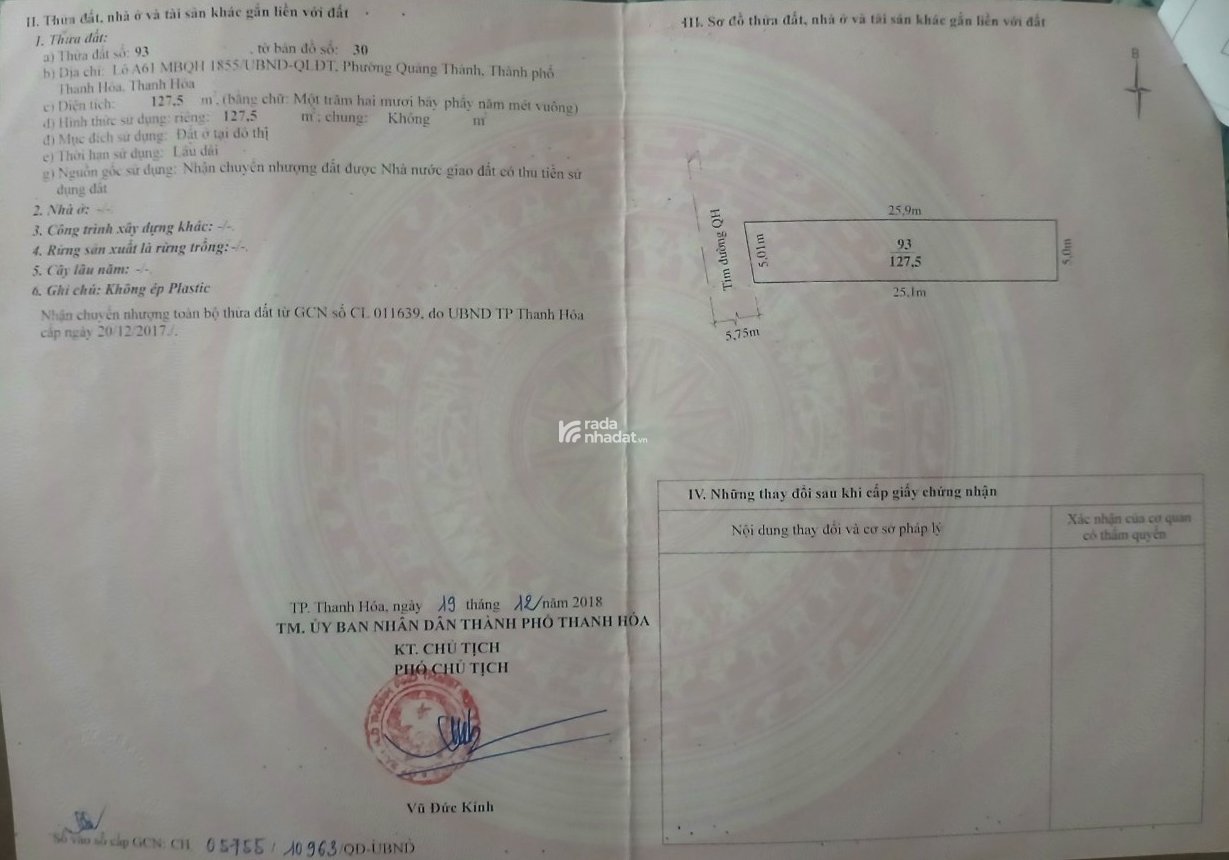 Lô đất cực đẹp MB 1855 Quảng Thành - TP.Thanh Hóa