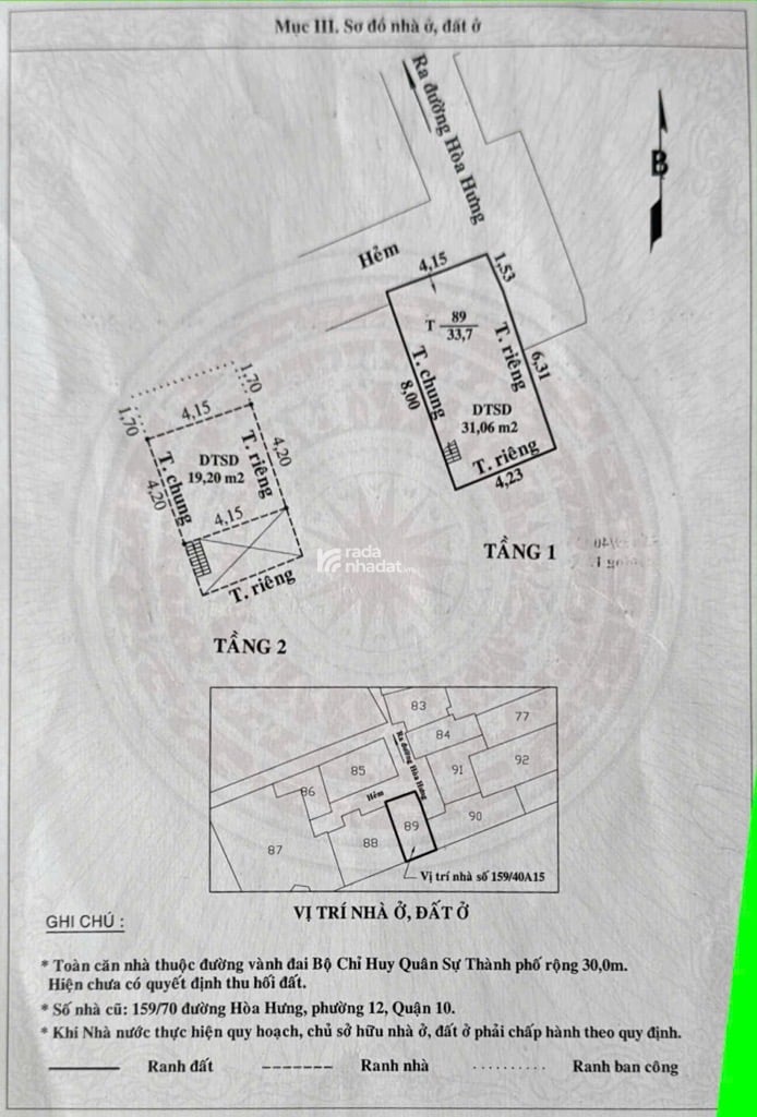 HOÀ HƯNG  -P.12- Q.10- DT: 33.7M2- 3 TỶ 7