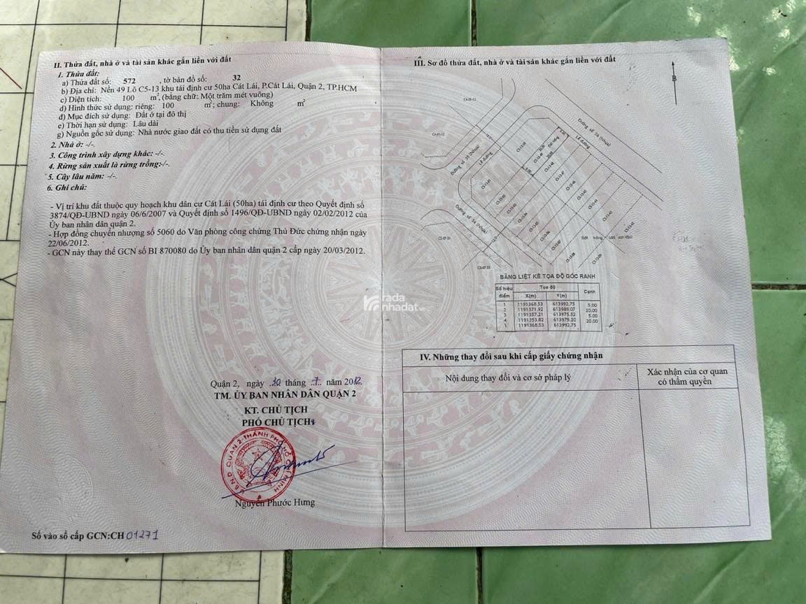 Bán ngộp lô 100m2 khu tái định cư Cát Lái giá chỉ 3 tỷ 790, SHR