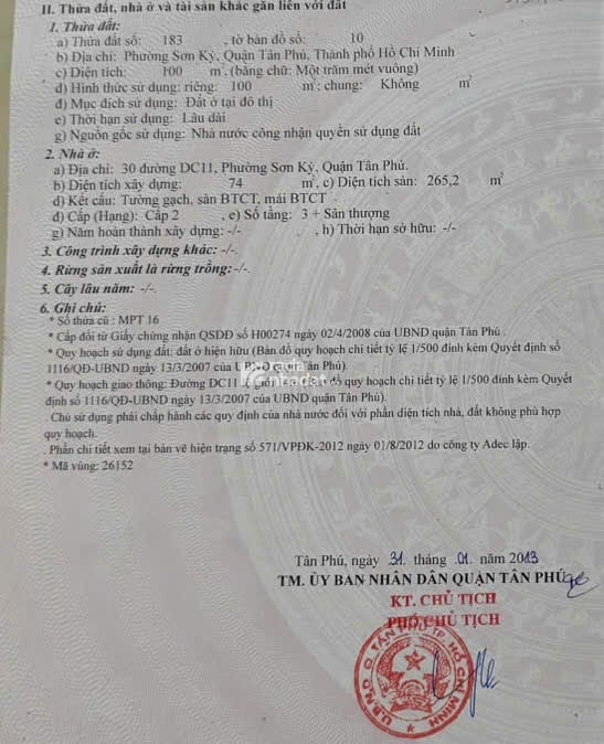 CẦN BÁN GẤP - 12 TỶ -  TÂN PHÚ - SƠN KỲ 