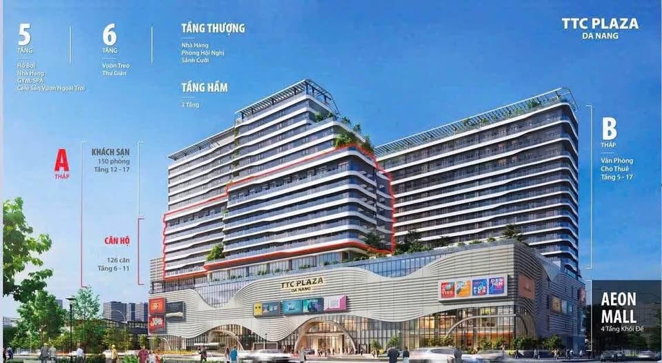 Căn hộ TTC, căn góc 2PN, 61m2, view biển. HTLS 50%, ân hạn gốc lãi 12 tháng