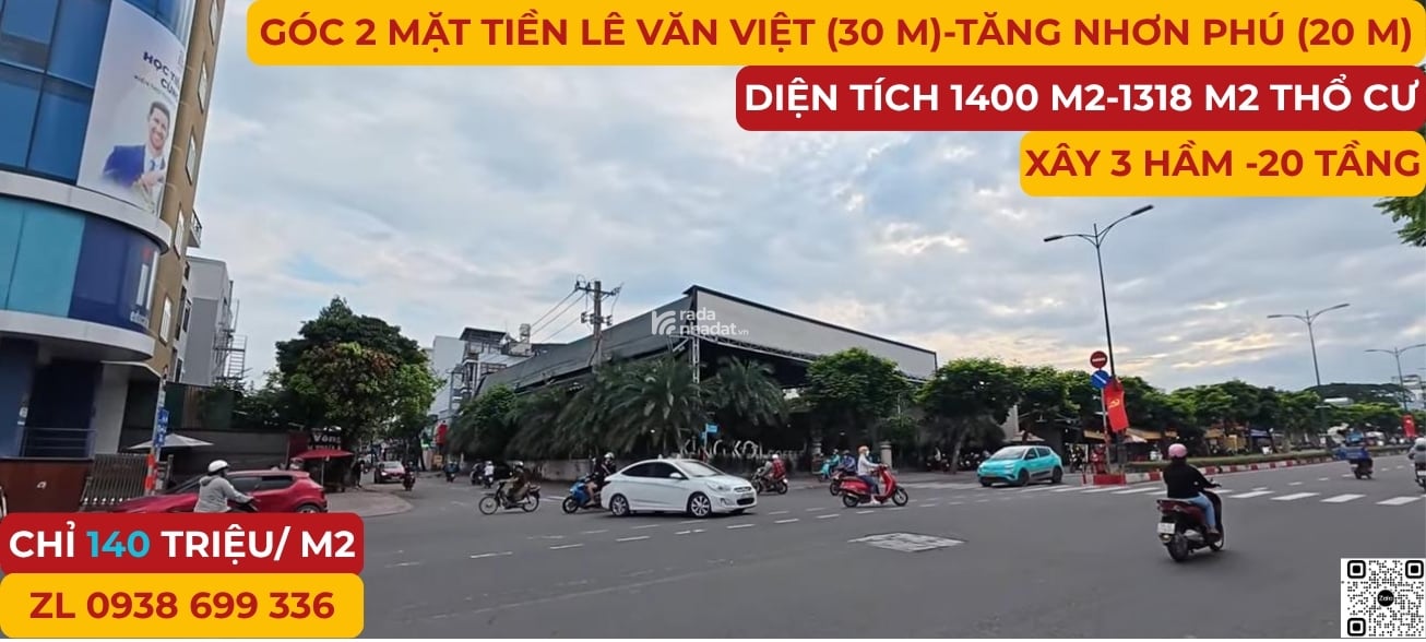 ĐẤT GÓC 2 MẶT TIỀN LÊ VĂN VIỆT ,LÀNG TĂNG NHƠN PHÚ, TP THỦ ĐỨC CHỈ 140 TRIỆU