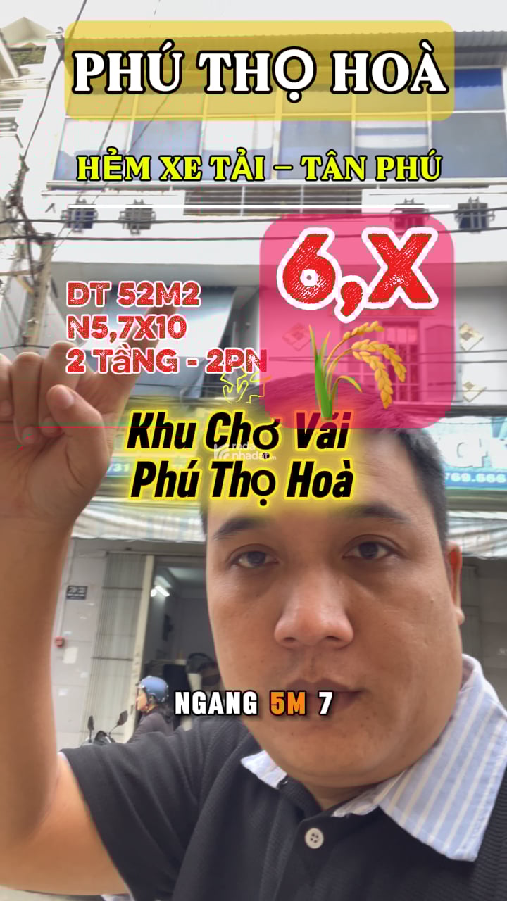 Nhà 1/ Phú Thọ Hoà Tân Phú - 52m2 - N5,7x10 - 2 Tầng - Hđ Thuê 20Tr/th - Nhỉnh 6 Tỷ- Hướng Tây Nam