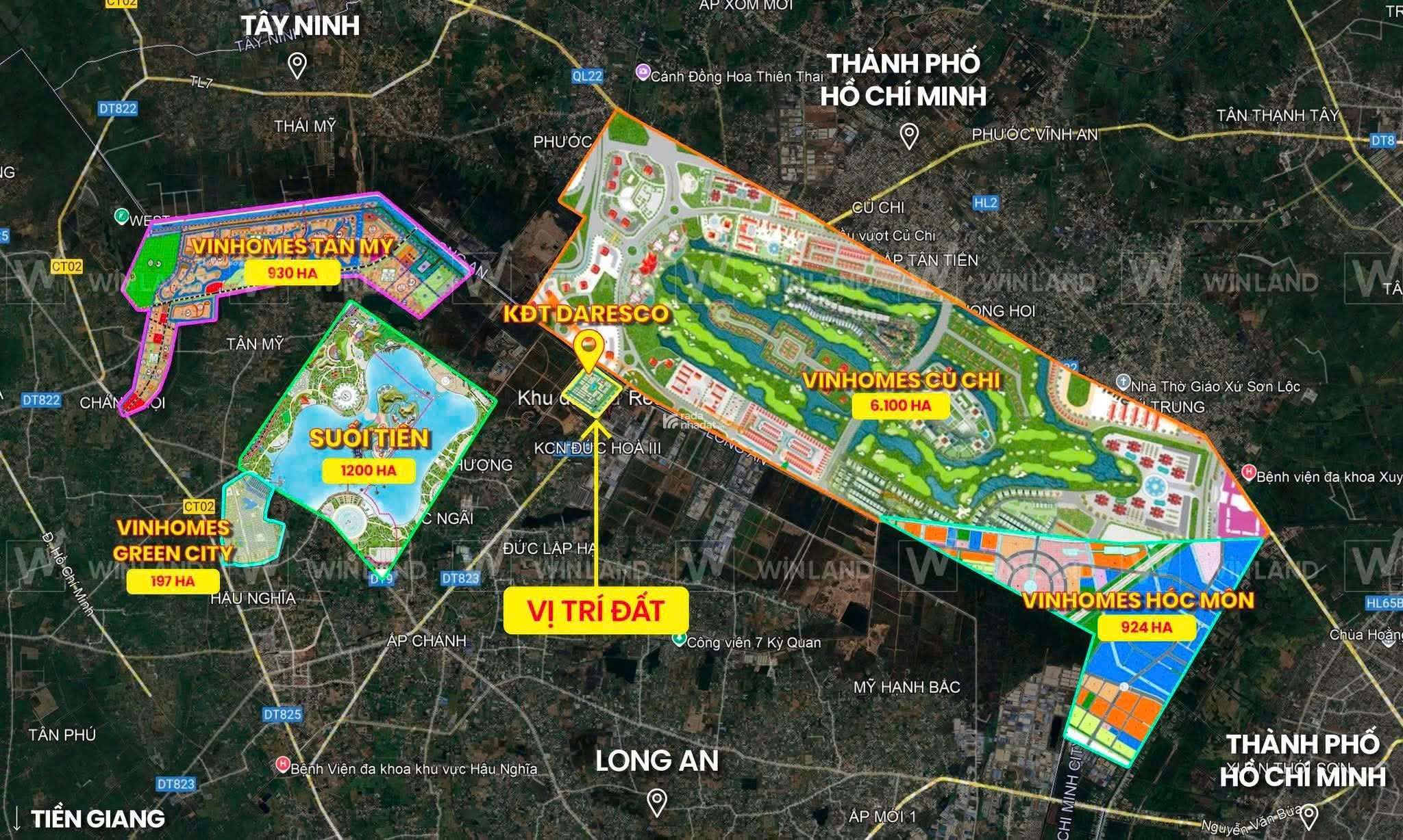 Lô góc 2 mặt tiền KĐT Daresco Đức Hoà Long An sát cầu Thầy Cai.