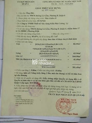 1% phí môi giới ACE trợ duyên !!! 958/36 Lò Gốm P8 Q6 ; 5.950 tỷ/100m2