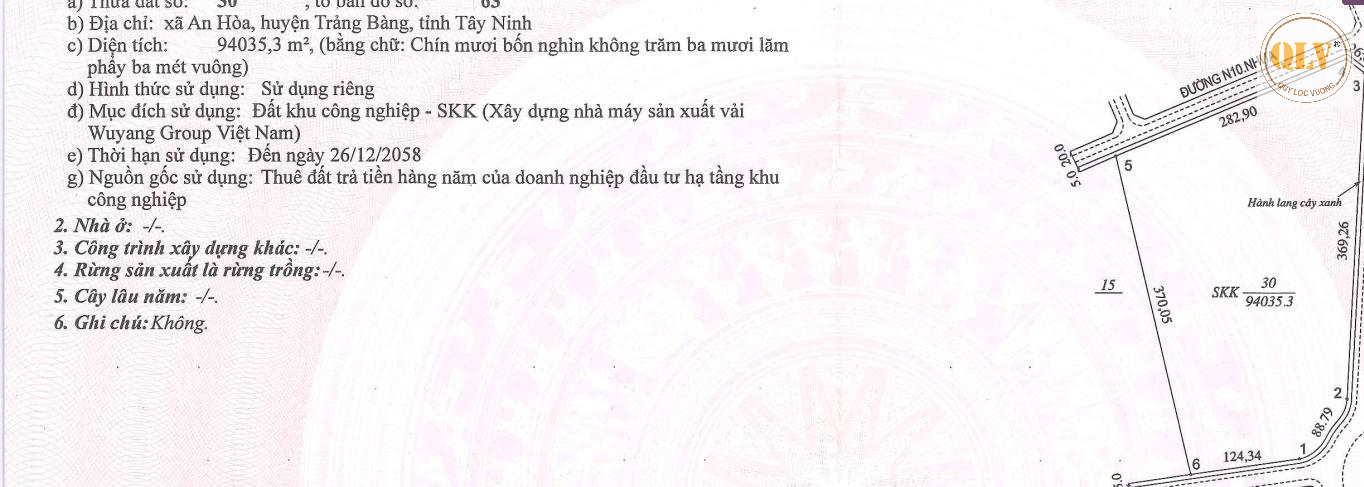 BÁN ĐẤT CÔNG NGHIỆP KCN THÀNH THÀNH CÔNG, TRẢNG BÀNG, TN 94.035m2
