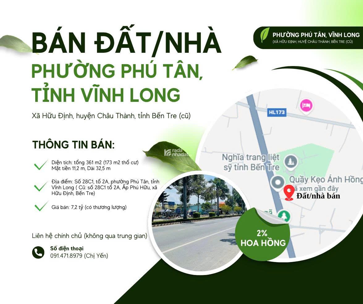 BÁN NHÀ MẶT TIỀN ĐƯỜNG QUỐC LỘ TỈNH BẾN TRE