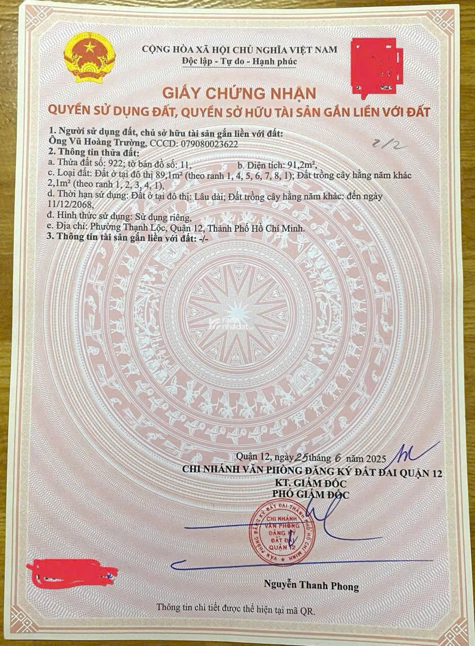 ĐẤT ĐẸP TL40 89M2 - NGAY CỔNG TRƯỜNG TRẦN CAO VÂN, Q.12