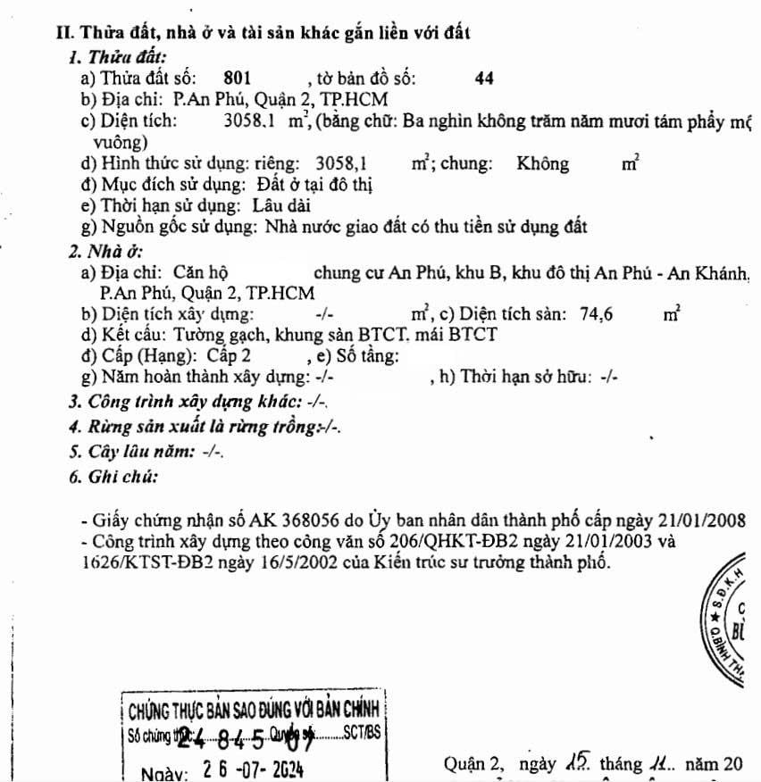 Bán căn hộ c/c An Phú Q2 cũ. 2 phòng ngủ 