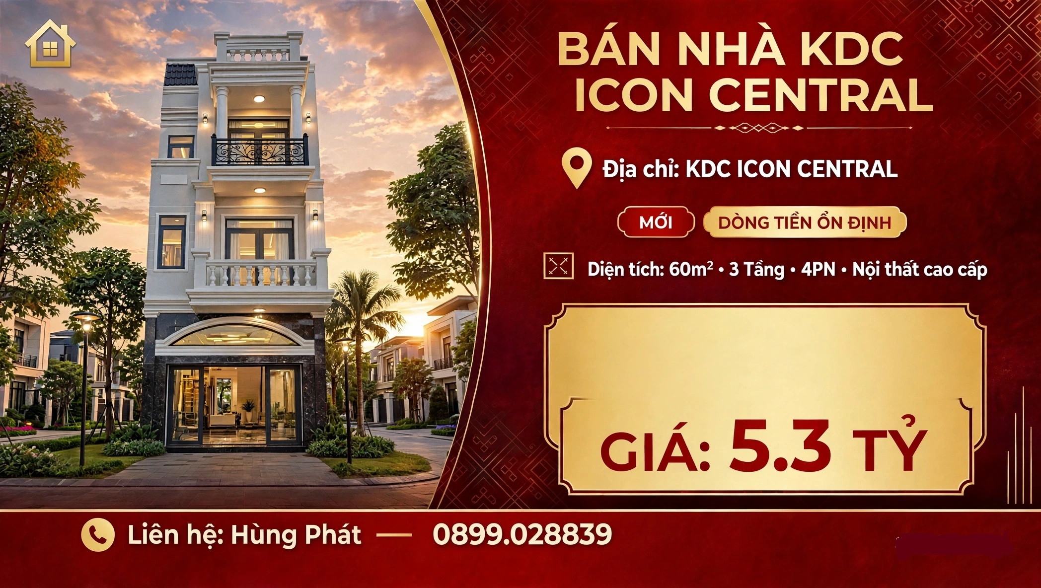 Bán Nhà 03 Tầng khu dân cư ICON CENTRAL Dĩ An-Bình Dương