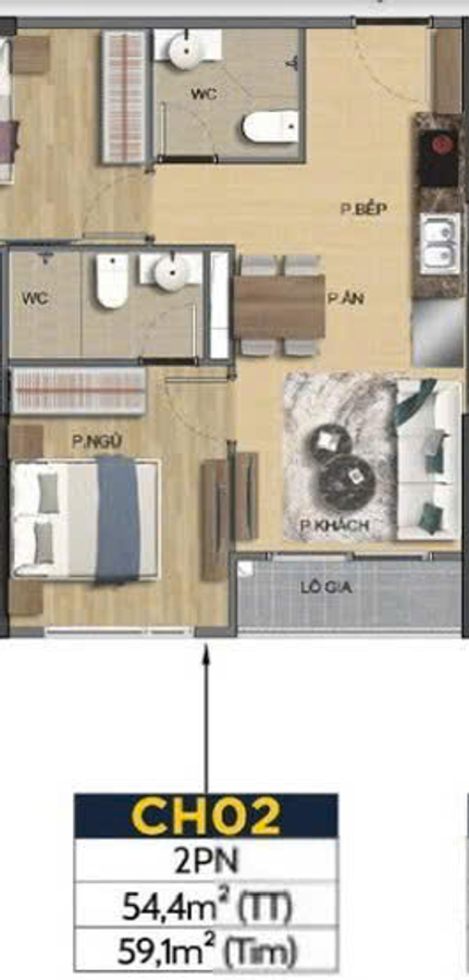 Hàng đẹp Vinhomes Grand Park: 2PN 59,10m2 tại BS11, 3,93tỷ