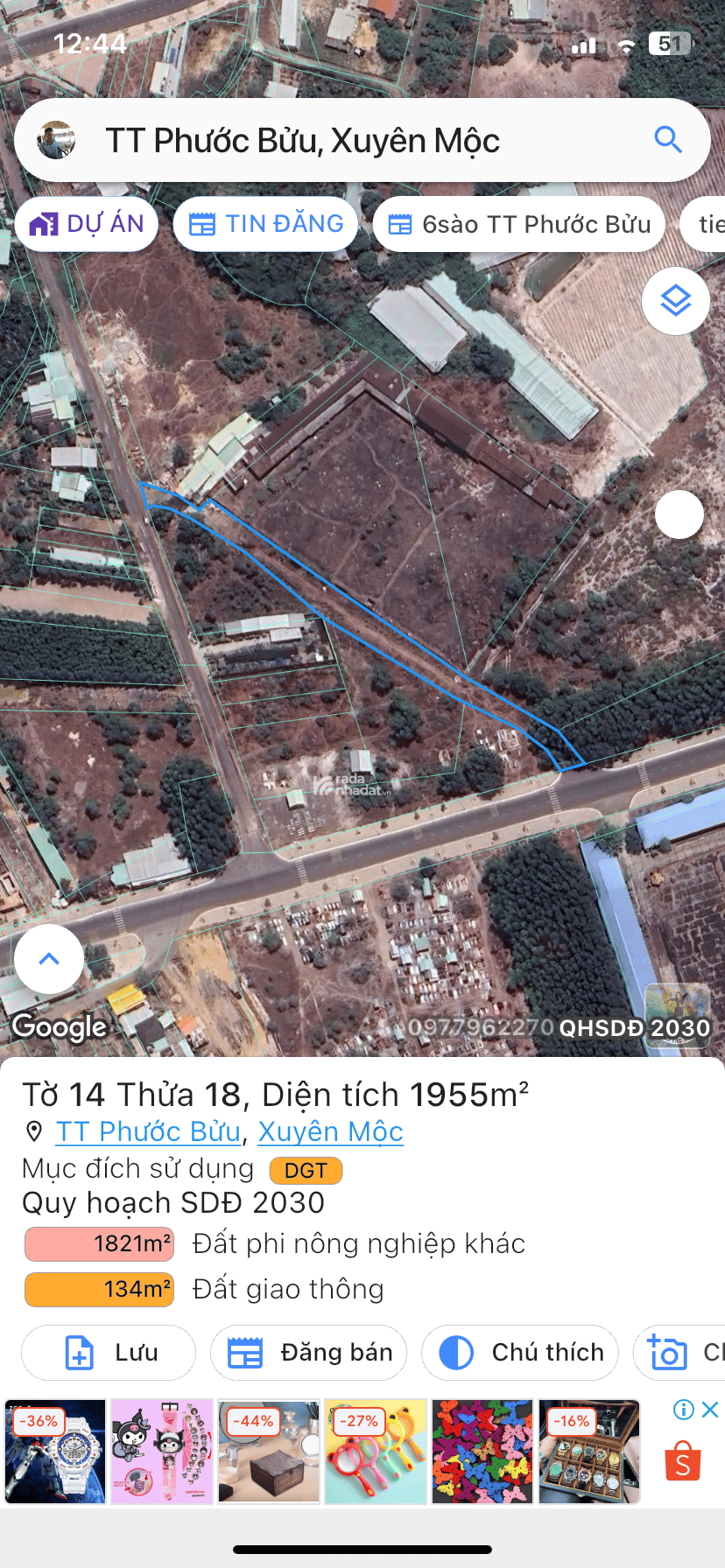 bán đất xã hồ tràm, tp. HCM. Đât tmdv ngay trung tâm thị trấn phước bửu cũ