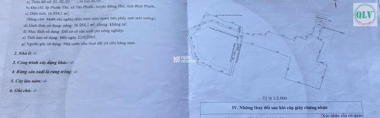 BÁN ĐẤT SẢN XUẤT  TÂN PHƯỚC, ĐỒNG PHÚ, BÌNH PHƯỚC  16.954m2