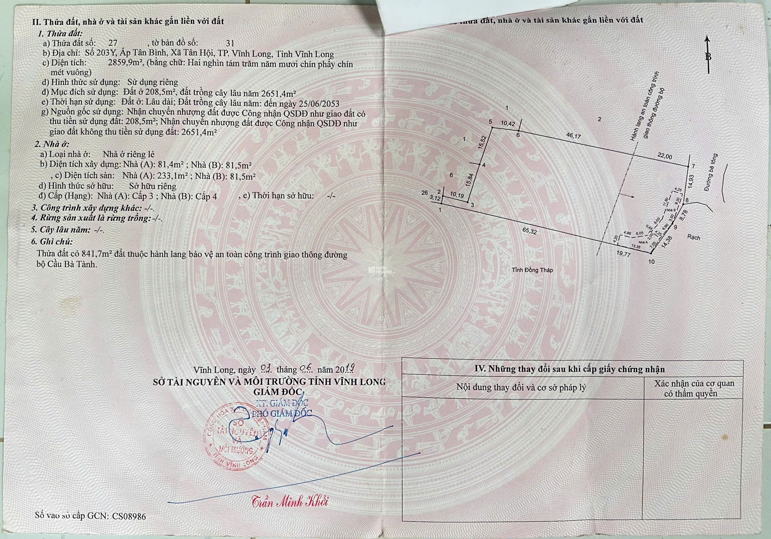 BÁN ĐẤT (kèm dãy nhà ở), Vị trí: Phường Tân Hội, Thành phố Vĩnh Long