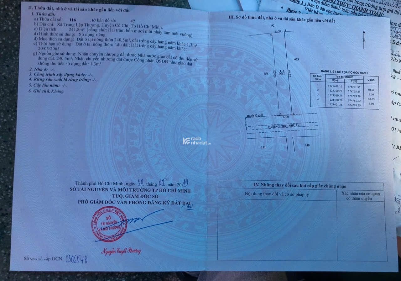 Đất thổ cư Trung Lập Thượng, Củ Chi, SHR, hổ trợ bank