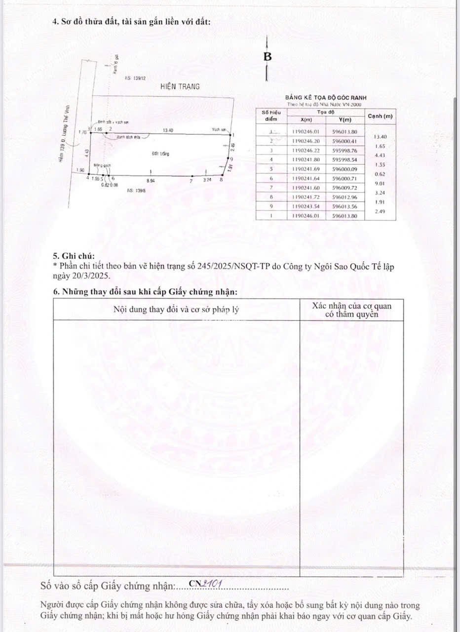 BÁN 2 LÔ ĐẤT LƯƠNG THẾ VINH, QUẬN TÂN PHÚ, DT 4.4 X 13.5M (67M2), NGAY Q11, Q6