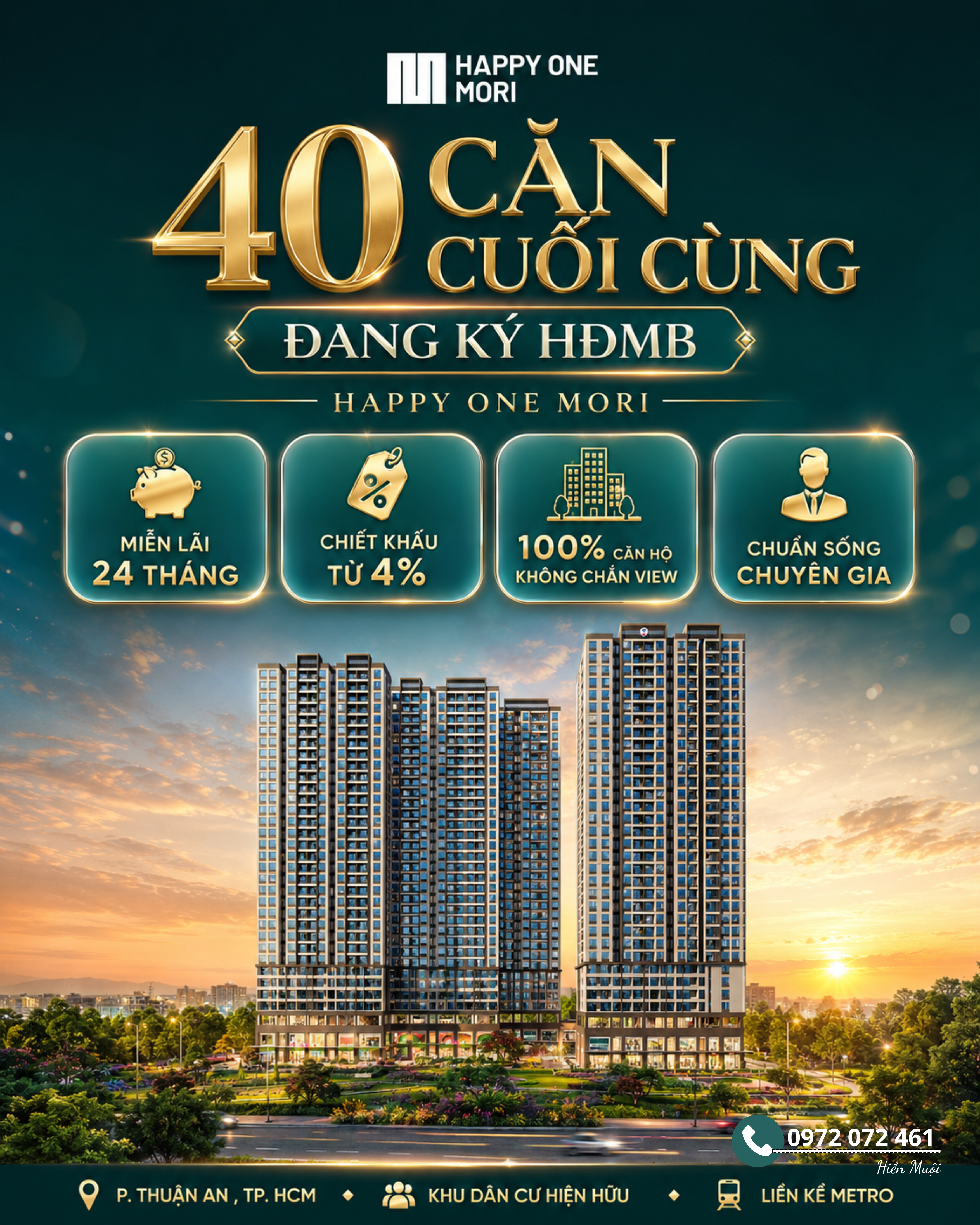 [Giá gốc CĐT] Bán căn hộ 2pn, dt: 68m2 giá từ 3,1 tỷ  chiết khấu 4% - Happy One Mori