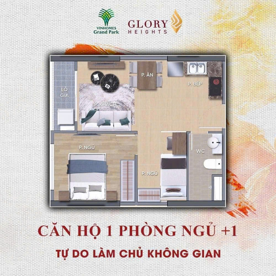 Căn 1PN1 đẹp GH3 Glory Heights, diện tích 46,30m2, chỉ 3,04tỷ
